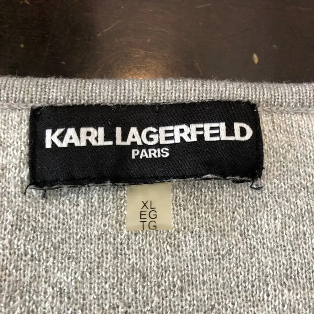 Karl Lagerfeld silver gray white metallic leopard sweater midi dress size XL
